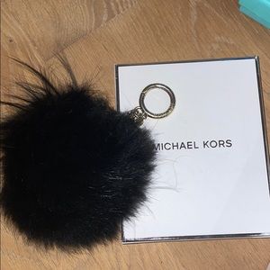 MICHAEL KORS Black Fur Puff Ball Pom Pom Keychain